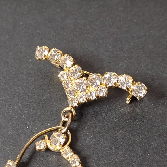 Gold Tone Dangle Brooch With Clear Stones - Picture 2 of 7